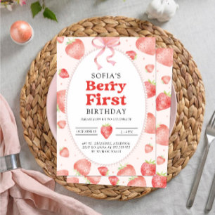 Invitation Berry First Red Strawberry 1er été Anniversaire