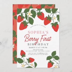 Invitation Berry First Red Strawberry Floral 1er anniversaire