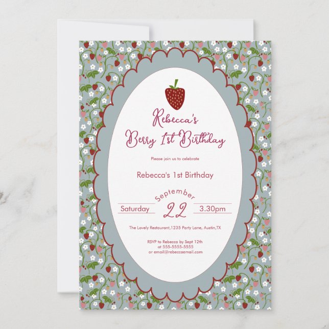 Invitation Berry First Strawberry 1er Anniversaire Photo (Devant)