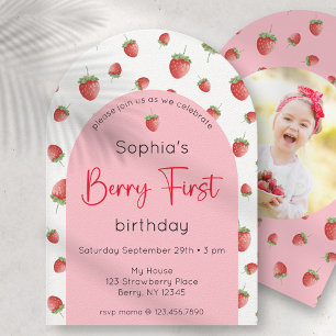 Invitation Berry First Strawberry 1er Anniversaire Photo