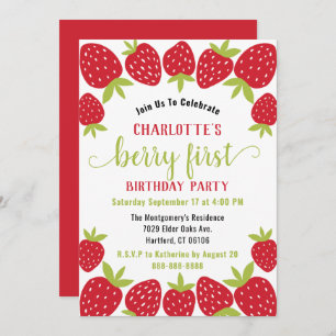 Invitation Berry First Strawberry 1er fête d'anniversaire Per
