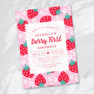 Invitation Berry First Strawberry 1ère fête d'anniversaire