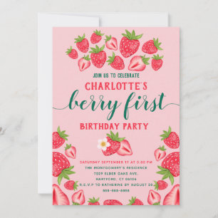 Invitation Berry First Strawberry 1st Birthday Party Girl