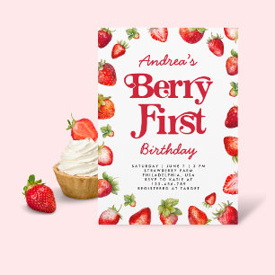 Invitation Berry First Strawberry Anniversaire moderne pour l