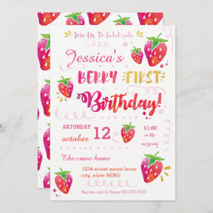Invitation Berry First Strawberry Anniversaire Pary Invitatio