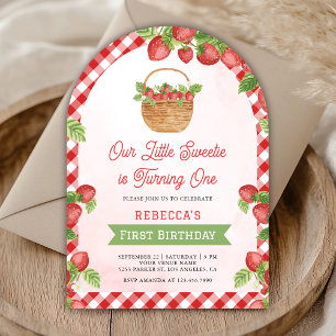 Invitation Berry First Strawberry Arch Photo 1er anniversaire
