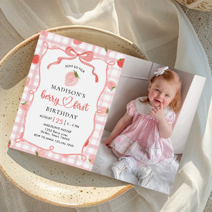 Invitation Berry First Strawberry En vichy 1er anniversaire P