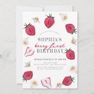 Invitation Berry First Strawberry Floral Girl 1er anniversair