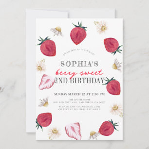 Invitation Berry First Strawberry Floral Girl Anniversaire