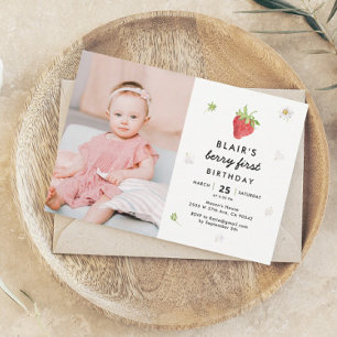 Invitation Berry First Strawberry Girl 1er anniversaire Photo