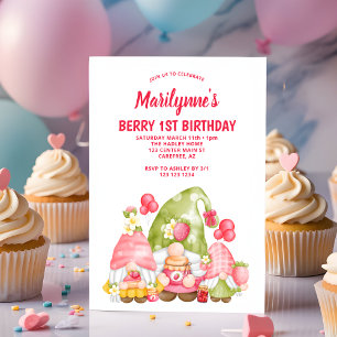 Invitation Berry First Strawberry Gnomes Anniversaire