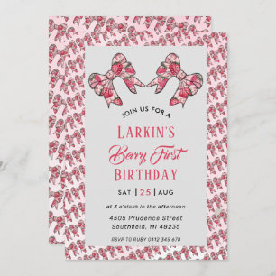 Invitation Berry First Strawberry Pink Bow 1er anniversaire