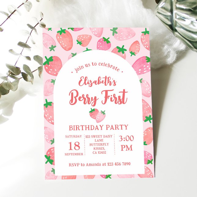 Invitation Berry First Strawberry Pink Girl's Birthday Party (Créateur téléchargé)