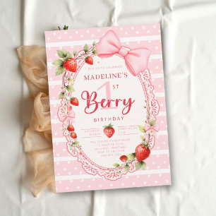 Invitation Berry First Strawberry Stripes Napperon 1er Annive