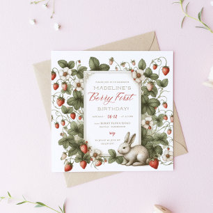 Invitation Berry First Vintage Strawberry Girl 1er anniversai