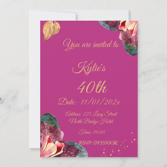 Invitation Berry Floral et couleur rose de l'eau (Dos)
