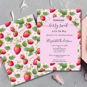Invitation Berry fraise Baby shower blanc rouge rose doux