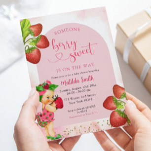 Invitation Berry fraise Baby shower doux Blonde Girl