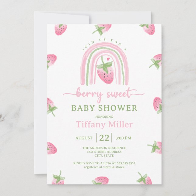 Invitation Berry fraise Baby shower sucré (Devant)