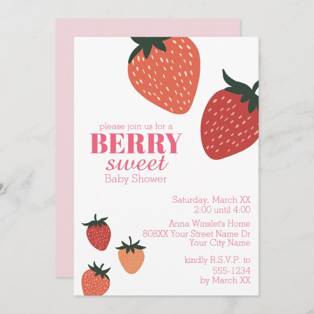 Invitation Berry fraise Baby shower sucré (Devant / Derrière)