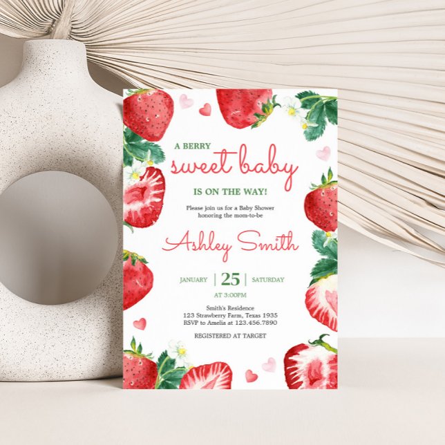 Invitation Berry fraise Baby shower sucré (A Berry Sweet Strawberry Baby Shower Invitation)