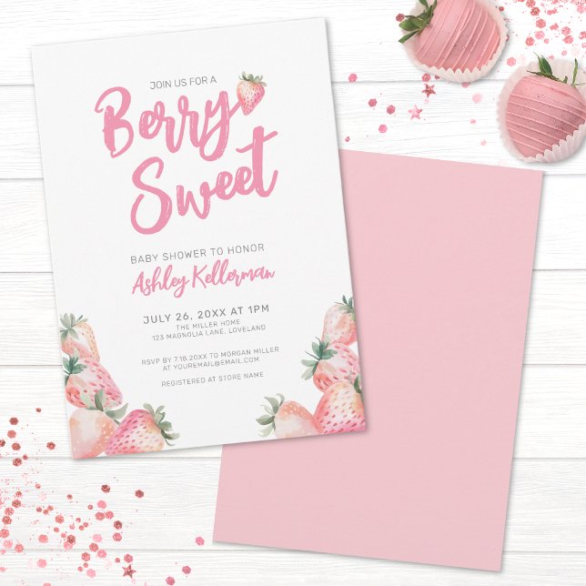 Invitation Berry fraise Baby shower sucré (Strawberry Berry Sweet Baby Shower Invitation)