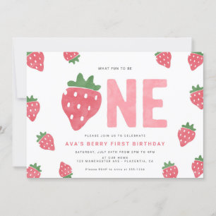 Invitation Berry fraise minimaliste Premier anniversaire
