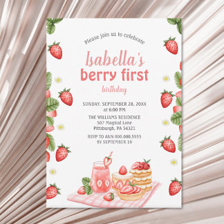 Invitation Berry fraise premier anniversaire Berry Weet