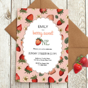 Invitation Berry fraise Premier anniversaire Vintage