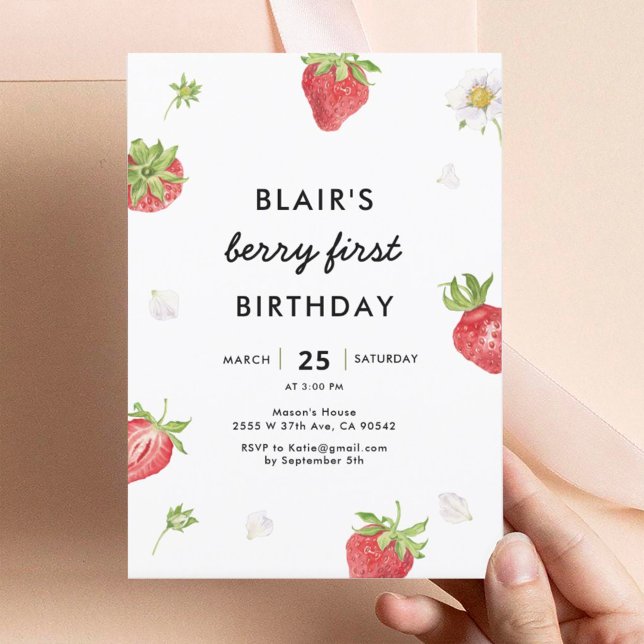 Invitation Berry fraise Première fille 1er anniversaire (Créateur téléchargé)