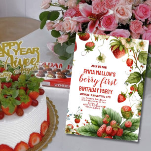 Invitation Berry fraise Première fille 1er anniversaire