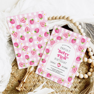 Invitation Berry fraise rose Premier anniversaire fille