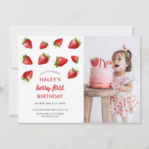 Invitation Berry fraise rouge 1er bébé photo Anniversaire