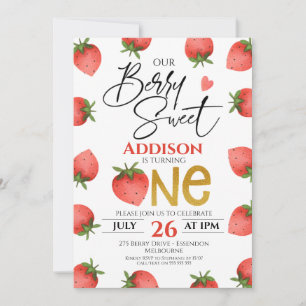 Invitation Berry fraise rouge Sweet Premier anniversaire