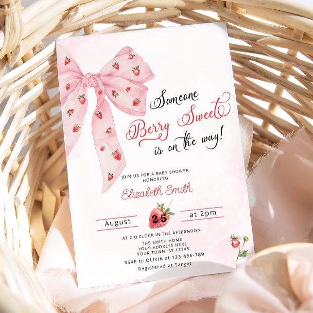 Invitation Berry fraise Sweet Bow Baby shower mou (Créateur téléchargé)