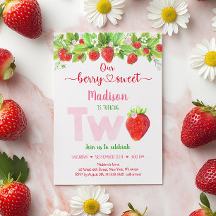 Invitation Berry fraise Sweet Floral Deuxième anniversaire