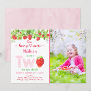 Invitation Berry fraise Sweet Floral Deuxième anniversaire