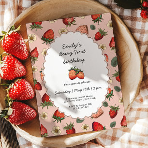 Invitation Berry fraise vintage Premier anniversaire