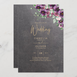 Invitation Berry gris argenté Mariage Floral hiver automne