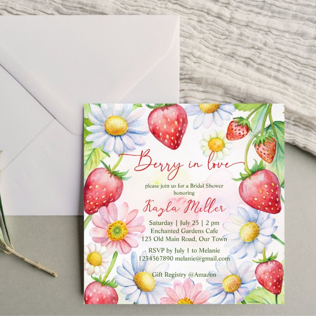Invitation Berry in love fraise nuptiale douche (Berry in love strawberry bridal shower invitation editable template instant download daisies summer)