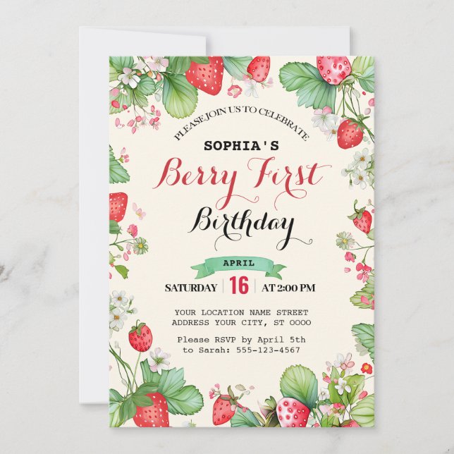 Invitation Berry Lovely Premier anniversaire (Devant)