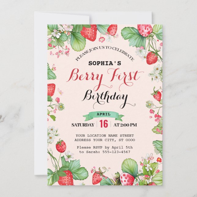 Invitation Berry Lovely Premier anniversaire (Devant)