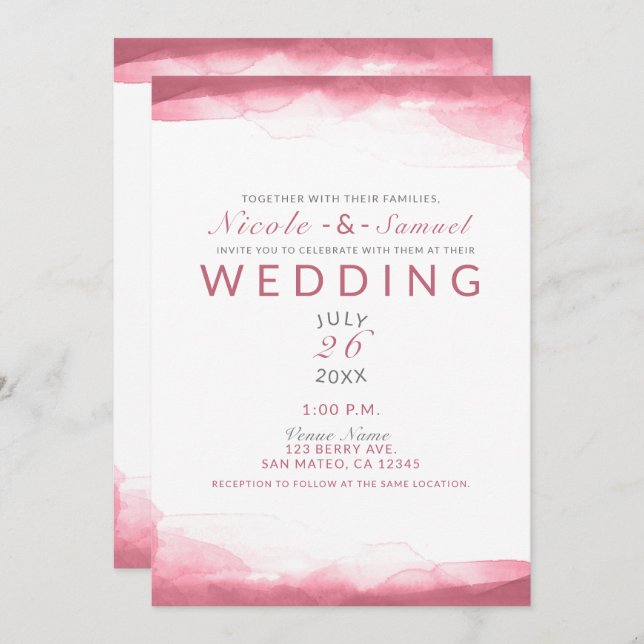 Invitation Berry Mauve Rose Aquarelle Mariage moderne et chic (Devant / Derrière)