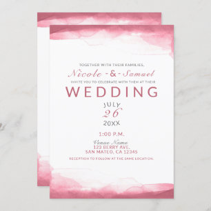 Invitation Berry Mauve Rose Aquarelle Mariage moderne et chic