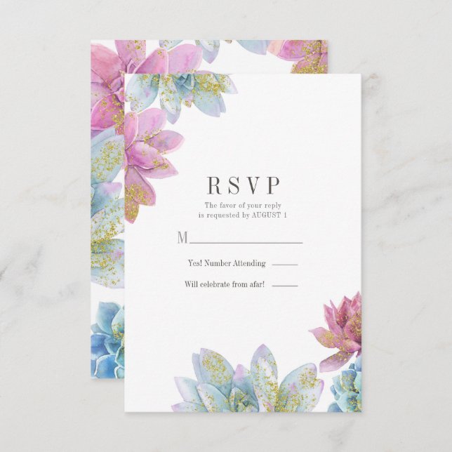 Invitation Berry Mint & Gold Garden Succulents Mariage RSVP I (Devant / Derrière)