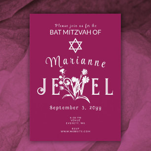 Invitation Berry Pink Botanique Bat mitzvah Fleur sauvage