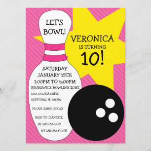 Invitation Berry Pink Bowling Bash Bowling