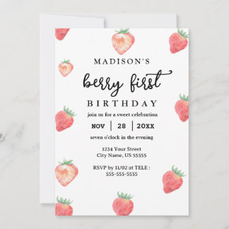 Invitation Berry Premier anniversaire 1er anniversaire fraise