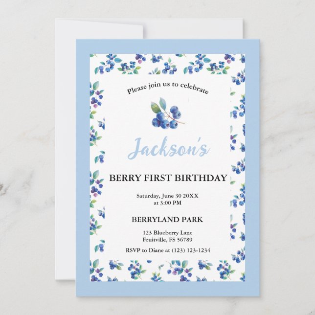 Invitation Berry Premier Anniversaire Blueberry En vichy Invi (Devant)