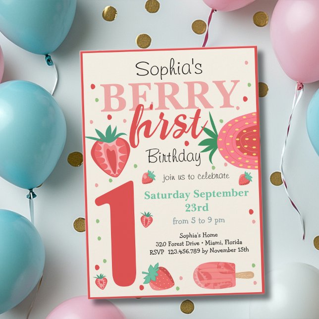 Invitation Berry premier anniversaire de enfant de fraise (Créateur téléchargé)